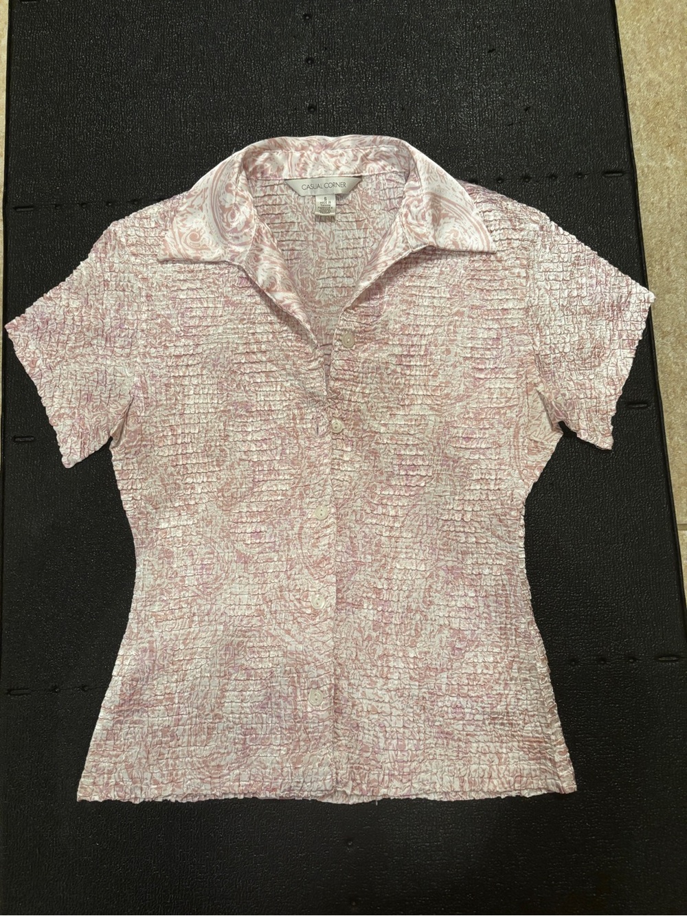 Vintage Y2K Casual Corner Pink Paisley Popcorn Crinkle Blouse S